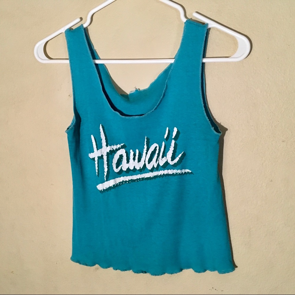 Hawaii Turquoise Crop Tank Top, Sz S